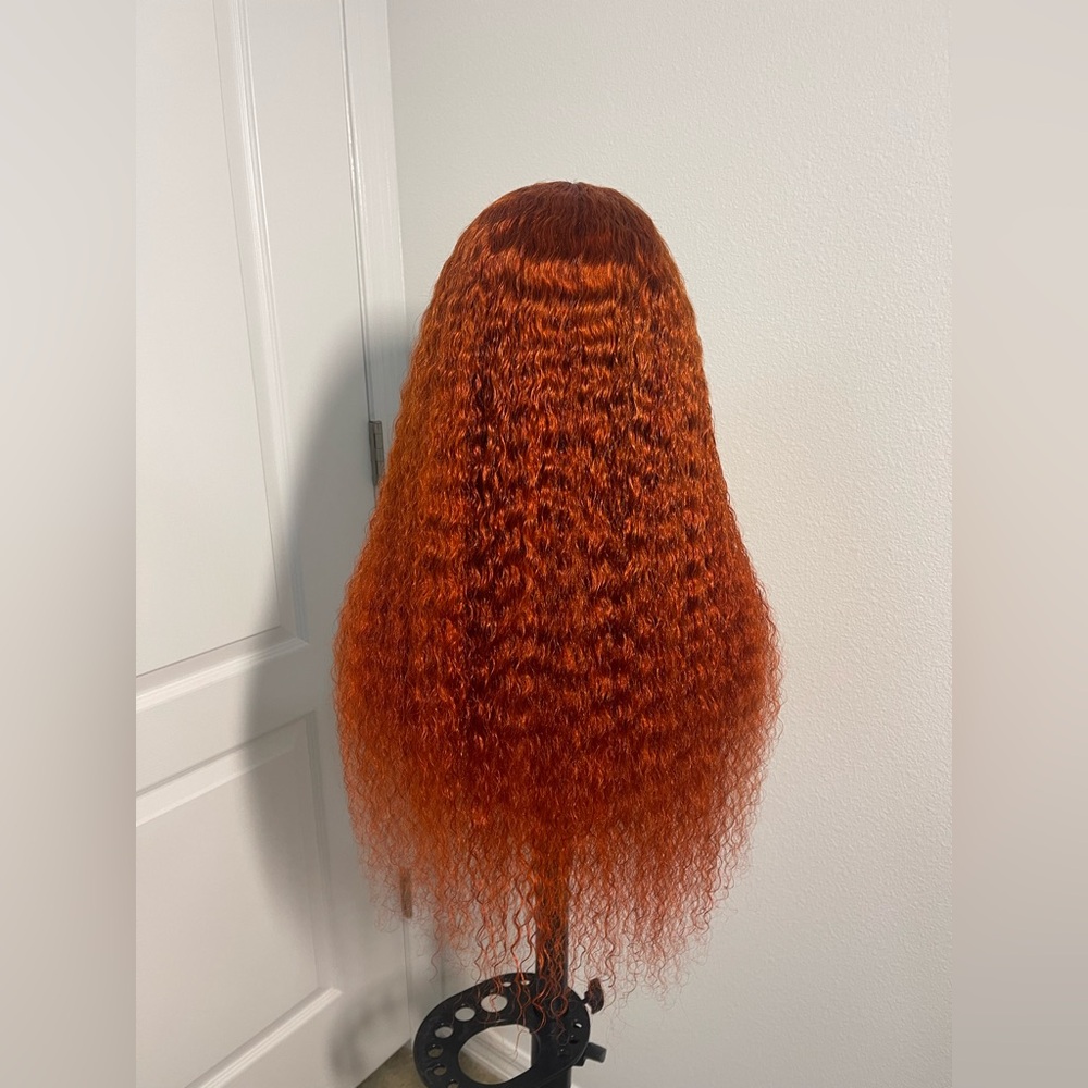 26” 4x4 Wavy Closure Wig, Custom Color Resembles Deep Ginger Orange